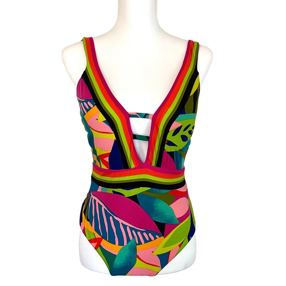TRINA TURK Rainforest Plunge V-Neck One Piece Lattice Swimsuit / NWT